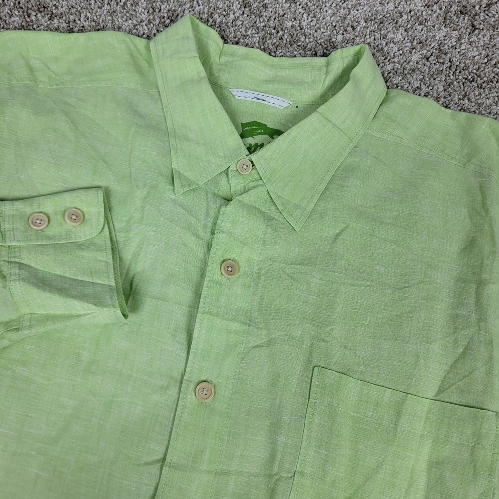 Tommy Bahama Mens 2XB Solid Green Button Up Long Sleeve 100% Linen